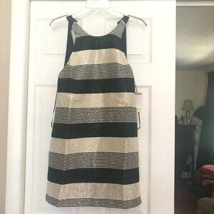 ABS: NWT  BLACK AND CREAM STRIPED WITH SEQUINS COCTAIL DRESS SIZE 0